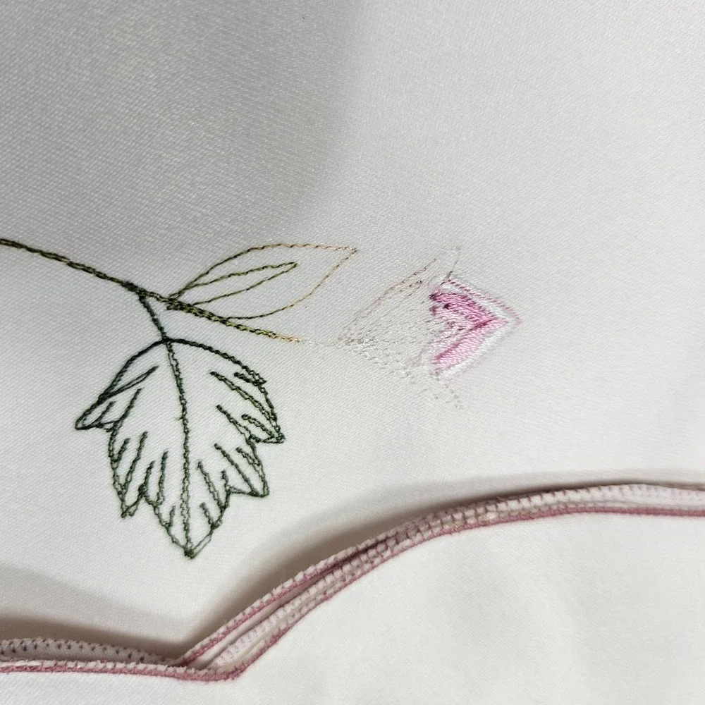 Vintage‎ Embroidered Rose Satin Cloth Napkins Set 6 Scalloped Edges Dinner Party